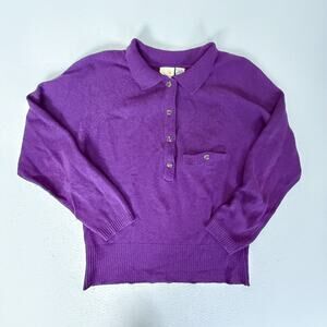 La Charme Angora Lambswool Blend Purple Collared Knit Sweater Womens M